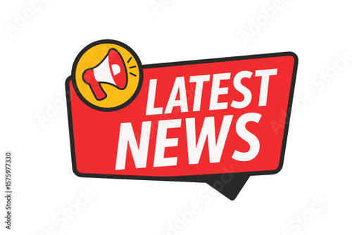 Latest news vector banner with megaphone icon. Breaking news announcement template. Loudspeaker label for promotion, advertising flyer or web alert. Daily update sticker.