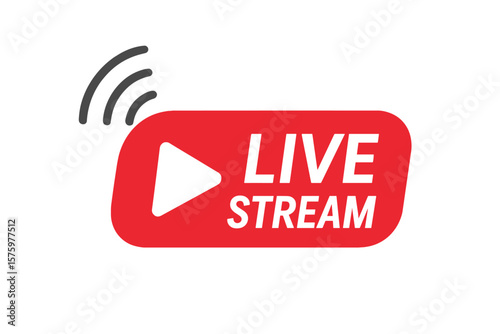 Live stream button icon. Online video streaming concept. Vector sign for broadcast, tv, news, sport, radio, webinar. Digital webcast or live event emblem with play symbol.