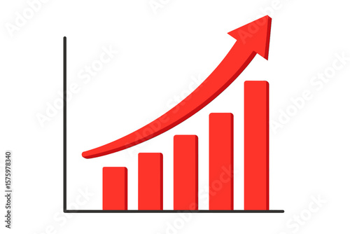 Red 3d arrow up over a bar graph chart. Business success, financial growth, and profit increase concept. Investment return, market trend, and data analysis vector illustration.