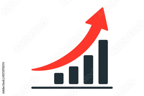Red arrow up over graph. Business success and financial growth concept. Investment profit and market increase symbol. Performance boost chart. Data analysis vector icon.