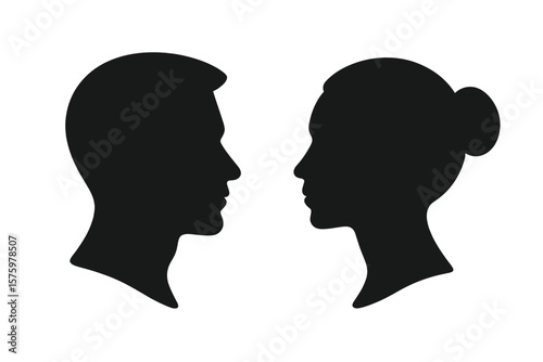 Man and woman head silhouette vector. Male and female face profile avatar. Anonymous person icon. Couple relationship. Communication, dialogue, psychology, gender symbol set.