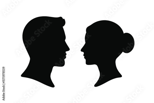 Man and woman head silhouette icon set. Male and female face profile avatar. Anonymous user symbol. Couple, relationship, communication, dialogue, psychology concept vector.