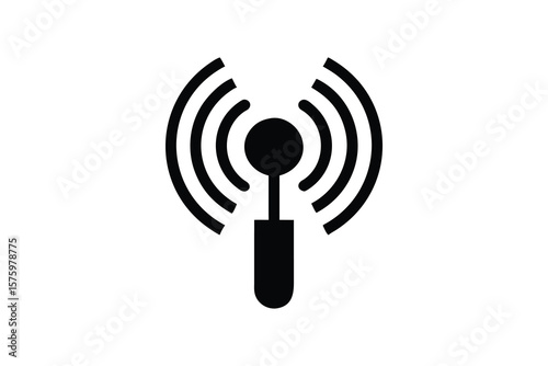 Simple black icon of a signal tower emitting radio waves on a clean white background