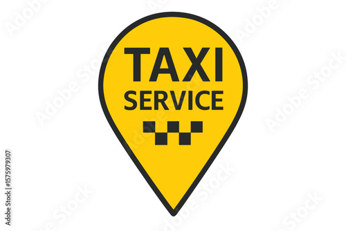 Taxi service badge. Taxi map pointer icon. Public transport vector for advertising. Yellow cab location pin symbol for GPS navigation, destination, ride and booking app concept.