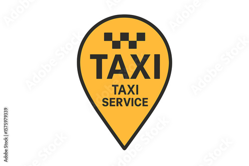 Taxi service logo icon. Yellow map pointer pin for cab location. Public transport symbol. Vector badge for car sharing app or business advertising. Checkered sign design.