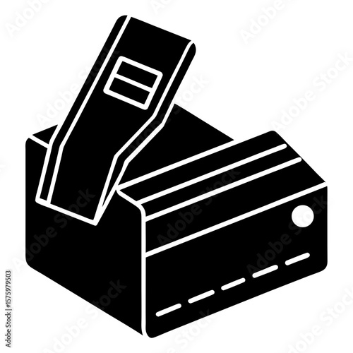 Card reader machine scanning credit card silhouette vector illustration
