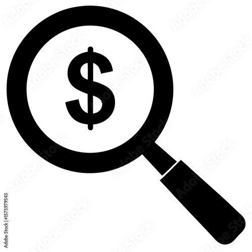 Magnifying glass over dollar sign currency search silhouette vector illustration