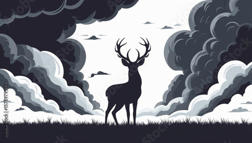 Stag Framed by Storm Clouds