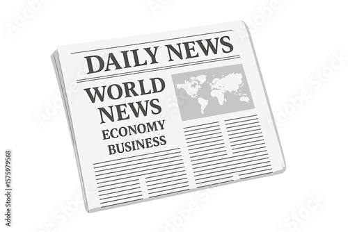 Daily Newspaper Front Page Mockup with World News, Economy, Business Headlines, Editable Template, Copy Space, Global Map, Modern Press Design