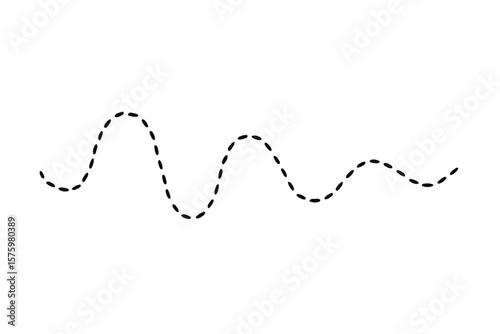 Wavy Dashed Curvy Line, Long Squiggle Wave, Loopy Dashed Path, Abstract Doodle, Black Dashed Stroke, Seamless Vector Illustration, Transparent Background, Design Element