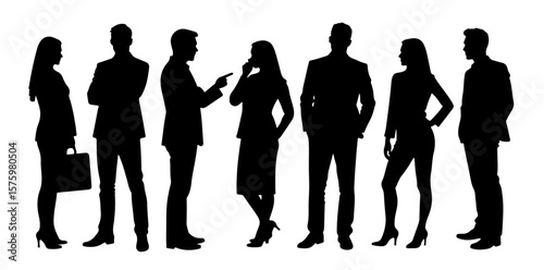 Vector Silhouettes of Businessmen and Women in Confident Poses, Standing Apart in a Clean, Modern, Minimalist Style