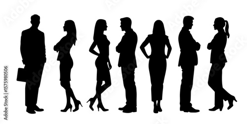 Group of Business Professionals in Silhouette Form, Positioned with Clear Spacing, Styled and Minimalist
