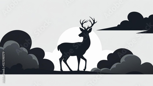 Deer Silhouette Against a Full Moon Amidst Clouds