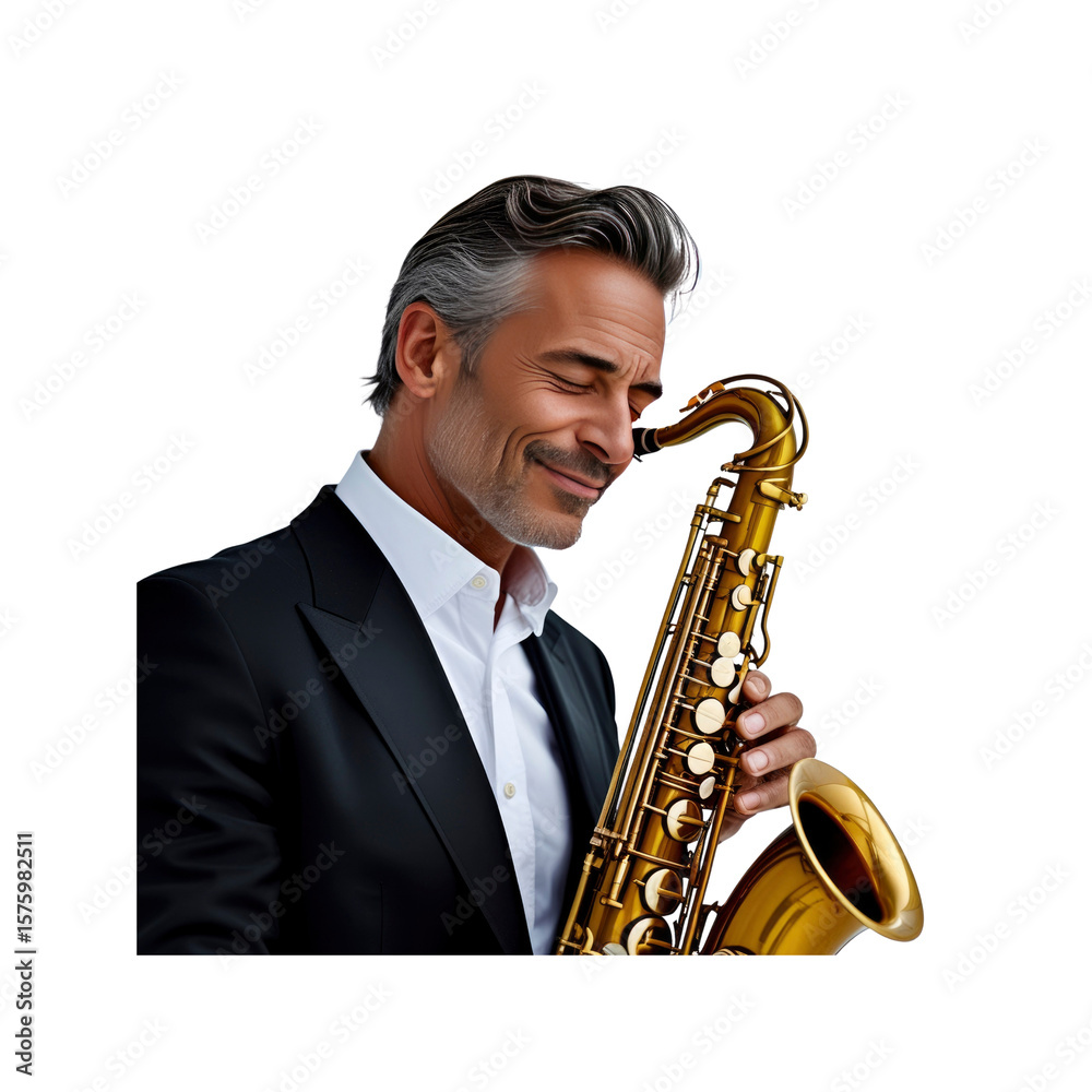 Fototapeta premium Sophisticated Saxophonist A Portrait of a Man Playing the Alto Saxophone