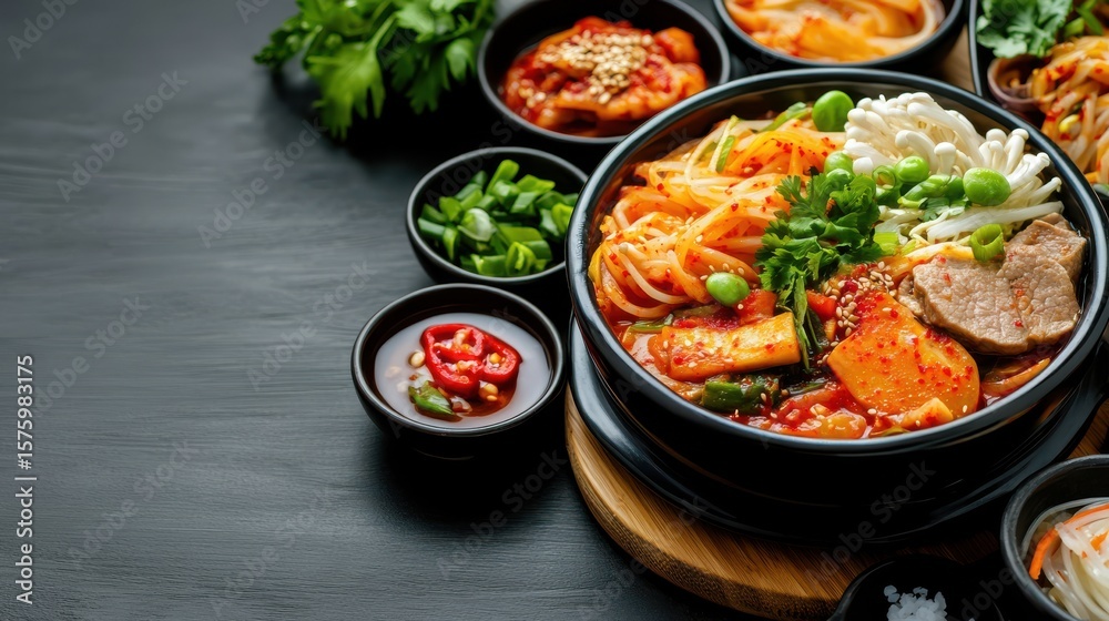 Delicious Bowl of Hearty Soup with Meat Fresh Vegetables and Sauce Delicious Bowl of Hearty Soup with Meat Fresh Vegetables and Sauce