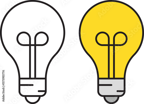 Simple vector illustration of a light bulb icon and lamp symbol. Minimal outline for ideas, innovation, creativity, bright thinking, inspiration, solutions, electricity, and energy concepts.