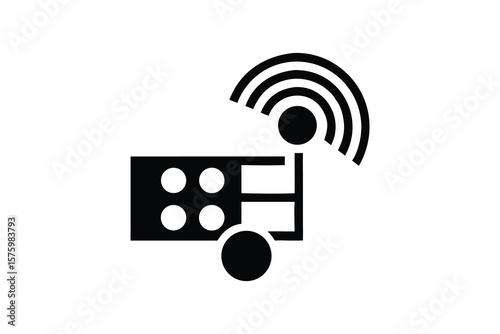 Abstract black and white icon representing wireless data transmission from a device with multiple ports