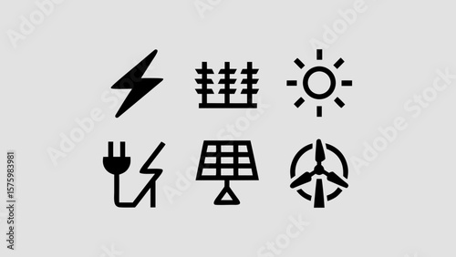 Electricity and energy icon set. Electrical safety black silhouette illustration.