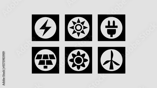 Electricity and energy icon set. Electrical safety black silhouette illustration.