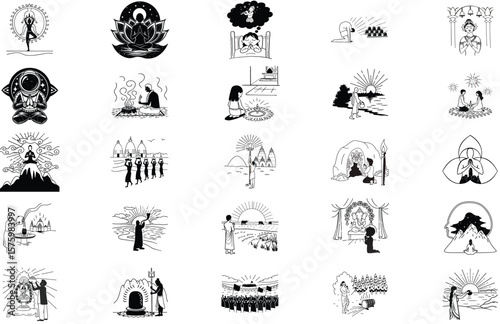 Spiritual Enlightenment Illustrations Bundle of 24 Unique Black and White Vector Graphics