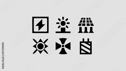 Electricity and energy icon set. Electrical safety black silhouette illustration.