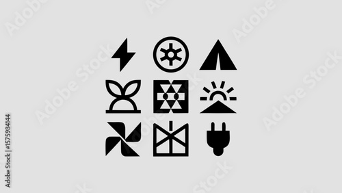 Electricity and energy icon set. Electrical safety black silhouette illustration.