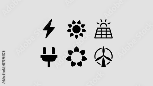 Electricity and energy icon set. Electrical safety black silhouette illustration.