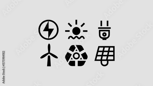 Electricity and energy icon set. Electrical safety black silhouette illustration.