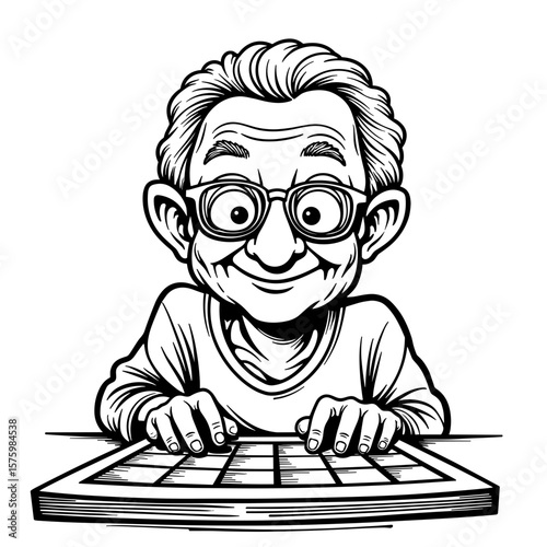 Elderly person playing chess – fun activity for kids coloring