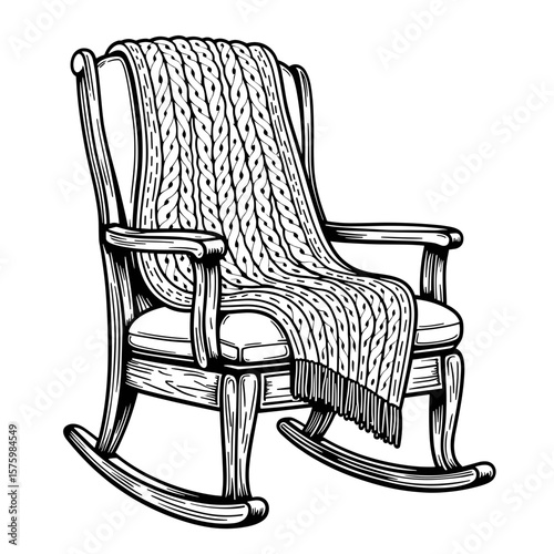 Knitted blanket draped over wooden armchair – cozy home decor