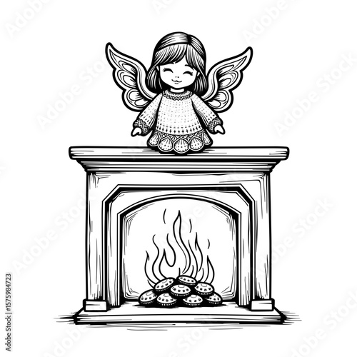 Crocheted angel on fireplace mantel – Cute kids coloring design