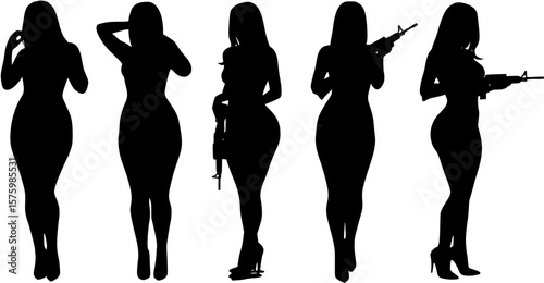 Black silhouette of a woman with arms, vector image on a white background.
