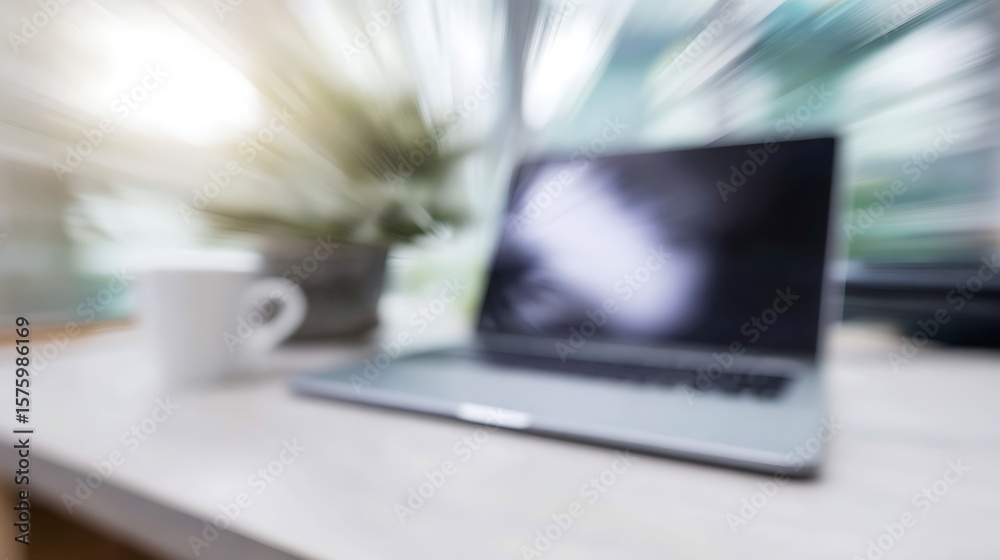 custom made wallpaper toronto digitalBlurred laptop on a table with a coffee cup.
