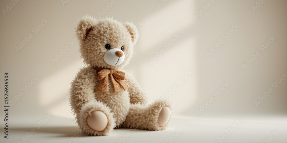 Obraz premium Cute Plush Bear Sitting, Peaceful Pose