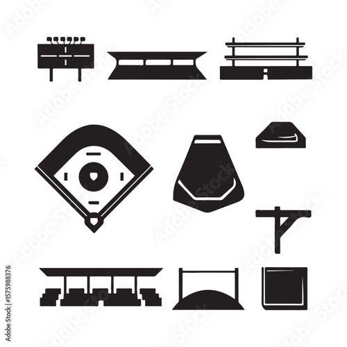 Baseball Stadium Silhouettes Vector Icon Set