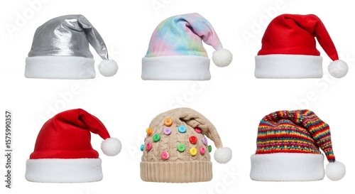 Assortment of colorful christmas hats