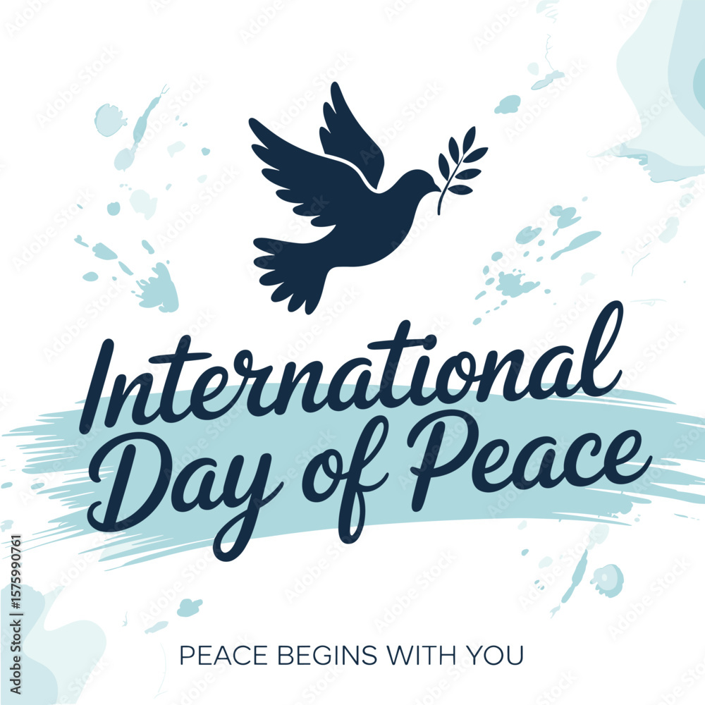 Obraz premium International Day of Peace Dove Design - Watercolor & Calligraphy Graphic