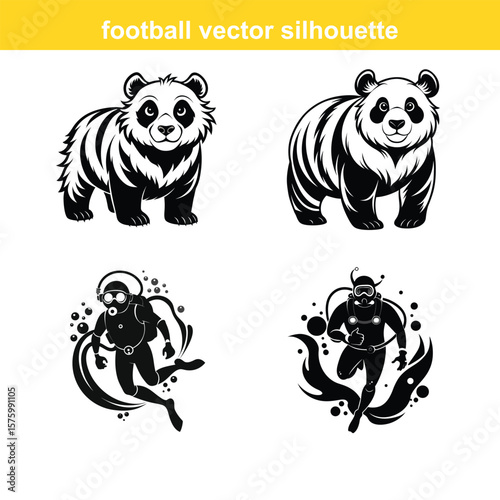 Diver,Underwater Diving,Black silhouette of a scuba diver wearing a wetsuit swimming underwater vector art,