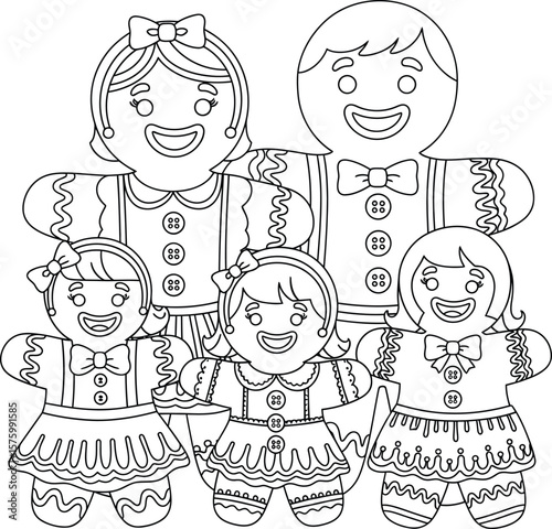 Gingerbread family of five with two parents and three children gingerbread man gingerbread woman