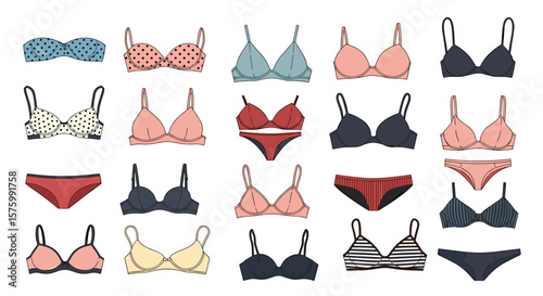 Collection of Various Styles and Colors of Women's Underwear Sets and Separates for Everyday Comfort and Fashion
