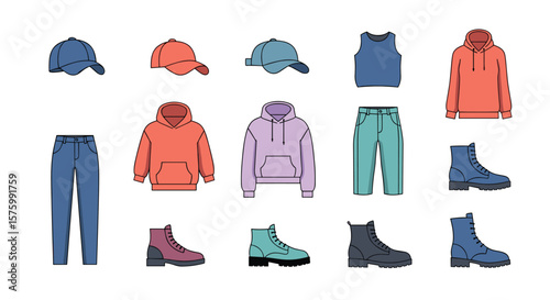 Casual Menswear Collection Featuring Hoodies Caps Jeans Boots and Vests for Stylish Outfits