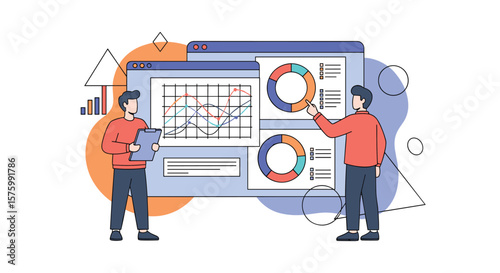 Business Analytics Team Discussing Financial Data and Company Performance Metrics on Interactive Dashboards