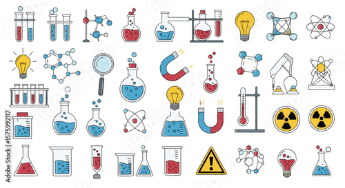 Collection of Science Laboratory Equipment and Chemistry Research Icons for Education and Innovation