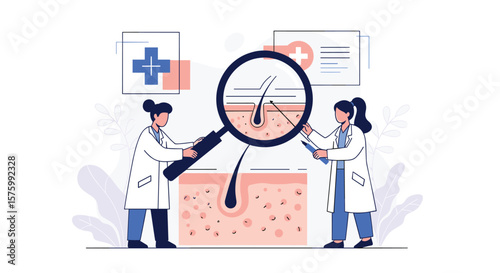 Dermatology Experts Examining Skin Structure and Hair Follicles Under Magnification for Medical Research and Diagnosis