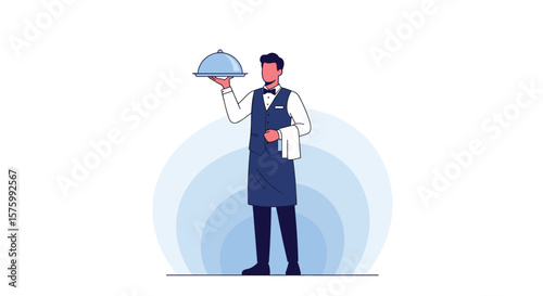 Professional Waiter Serving Food With a Covered Dish in a Restaurant Setting