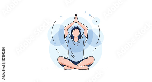 Serene Person Practicing Meditation in a Peaceful Pose with Gentle Blue Aura Elements Flowing Around Them