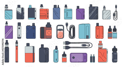 Collection of Modern Vaping Devices and Accessories Showcasing Diverse Designs and Colors