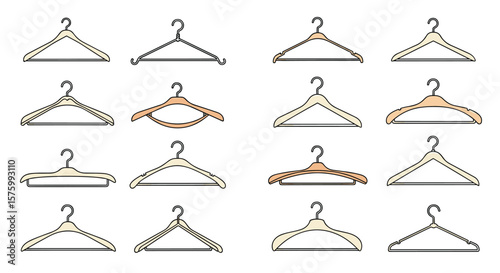 An Assortment of Various Clothing Hangers Displayed in a Grid Formation on a White Background