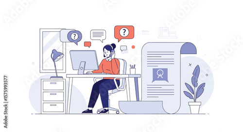 Customer support representative assisting clients with online queries and providing professional business solutions through digital communication channels