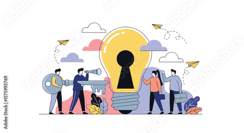 Teamwork unlocking innovative ideas to achieve business success and find solutions